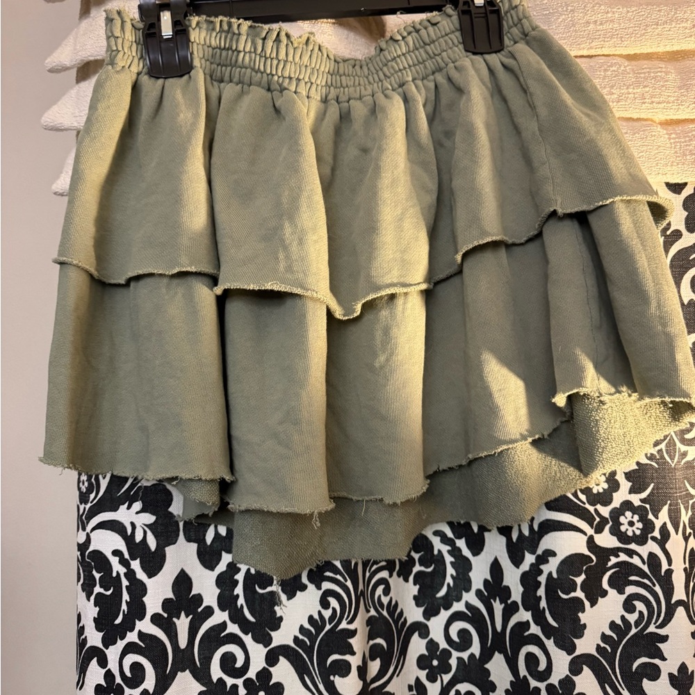 American Eagle Green Bubble Mini Skirt Tiered High-Low